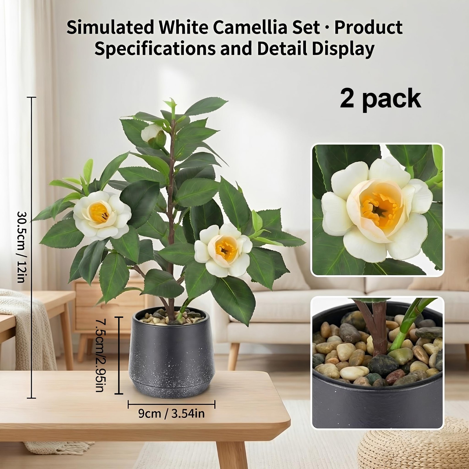 12″ Artificial Small Camellia Flowers Tree Potted Fake Plants Bonsai Decorati…