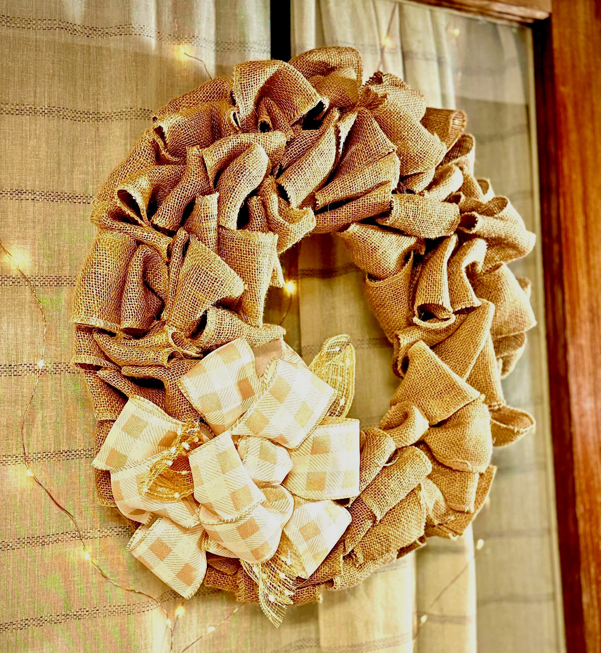Burlap Wreath – Cozy Cottage Decor – Rustic Door Hanger – Farmhouse Home Decor