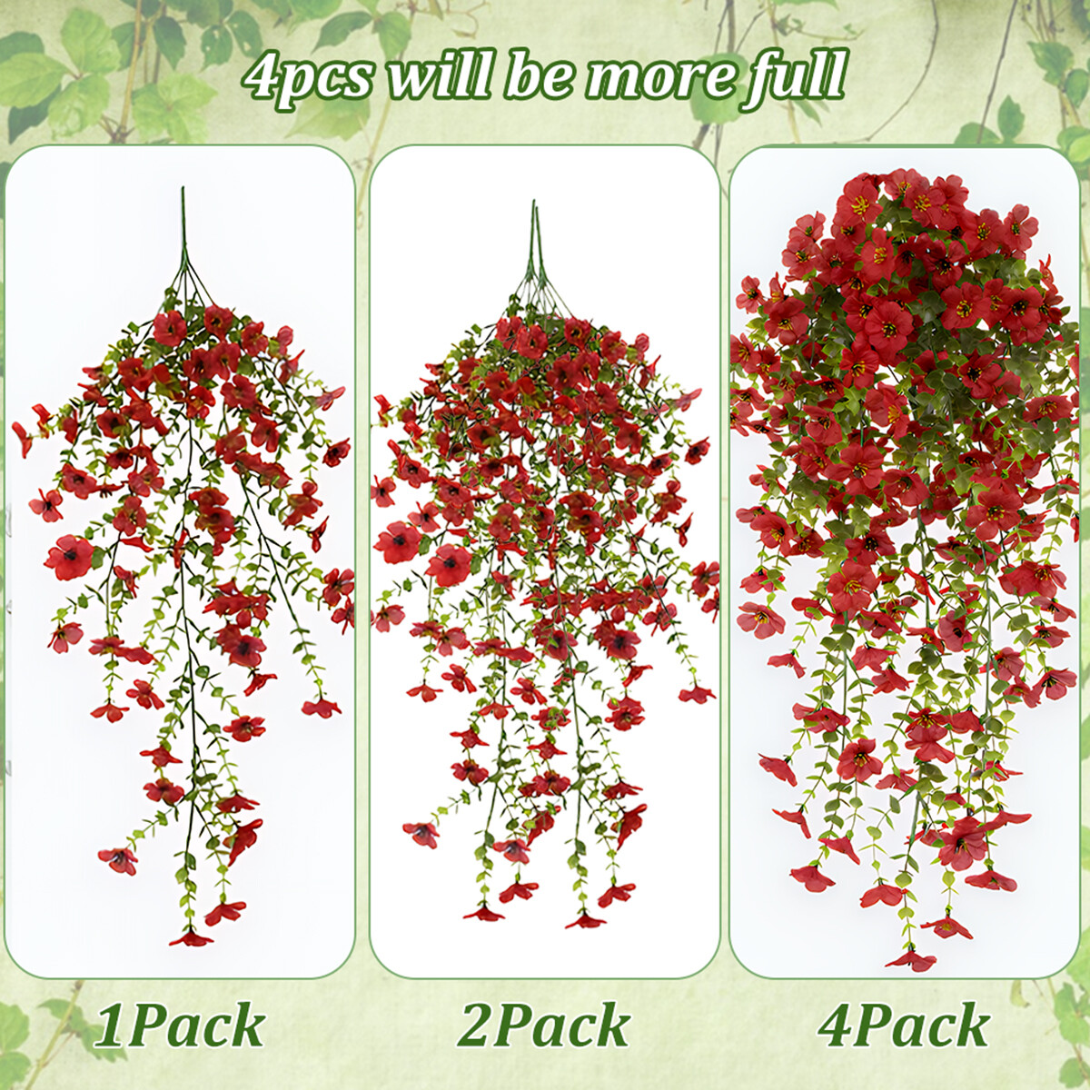 4Pcs Artificial Fake Hanging Basket Plants Silk Flowers Vine Home Outdoor Decor