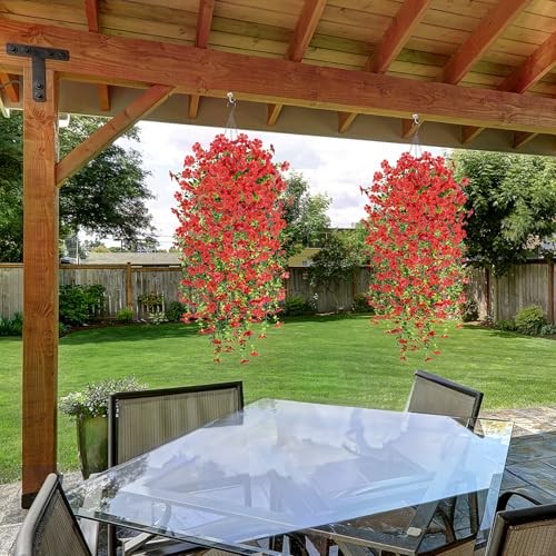 Fake Artificial Hanging Flowers for Outdoors Decoration, 2 PCS Faux UV Red