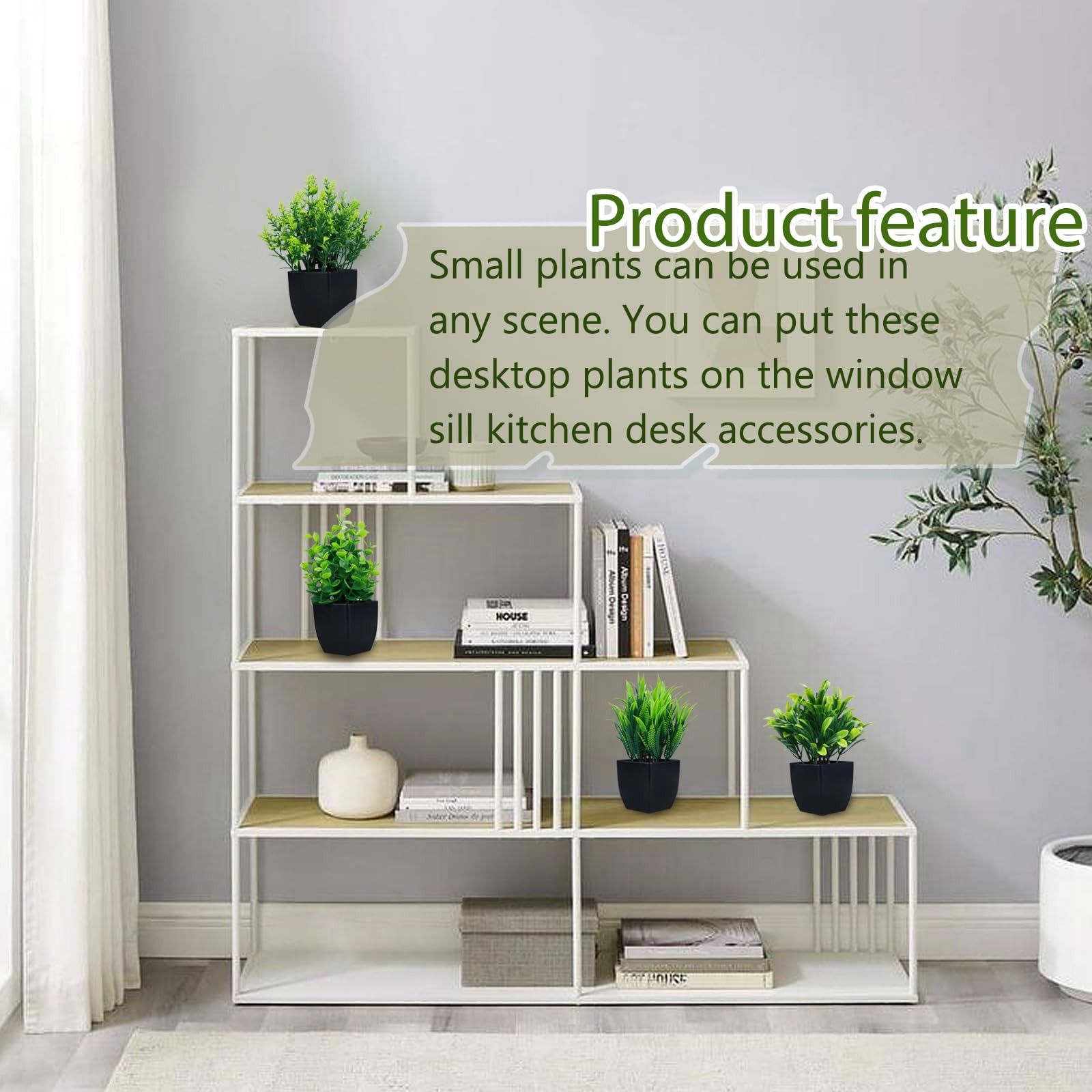 4 Pack Mini Artificial Eucalyptus Plants in Black Pot for Home Office Decor