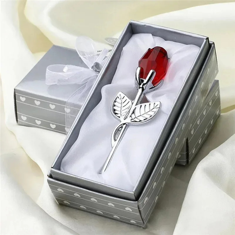 Valentines Day Gift Crystal Glass Rose Artificial Flower Silver Gold Rod Rose