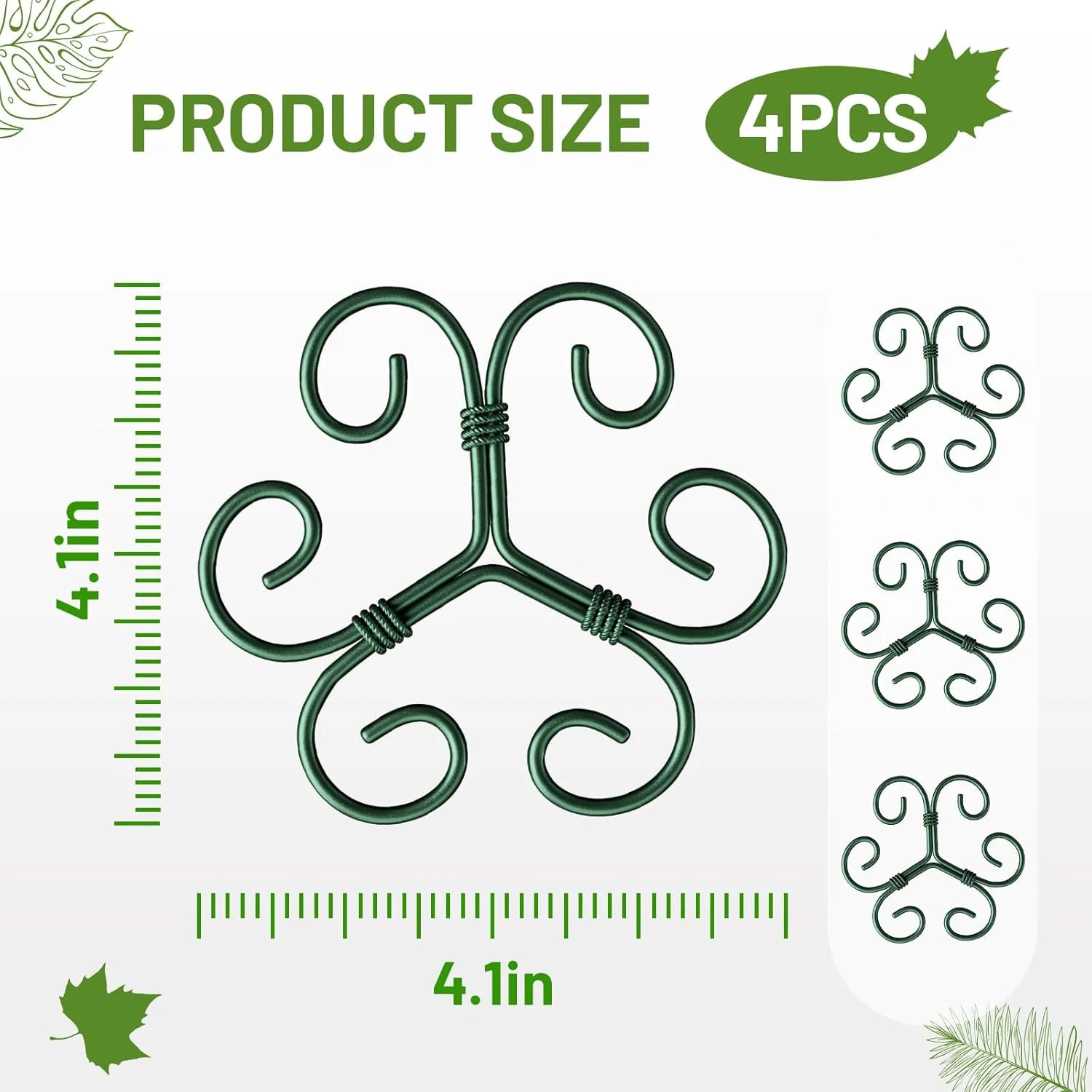 4PCS Green Iron Monstera Support, Uniquely Designed Plant Support Stakes for Ind