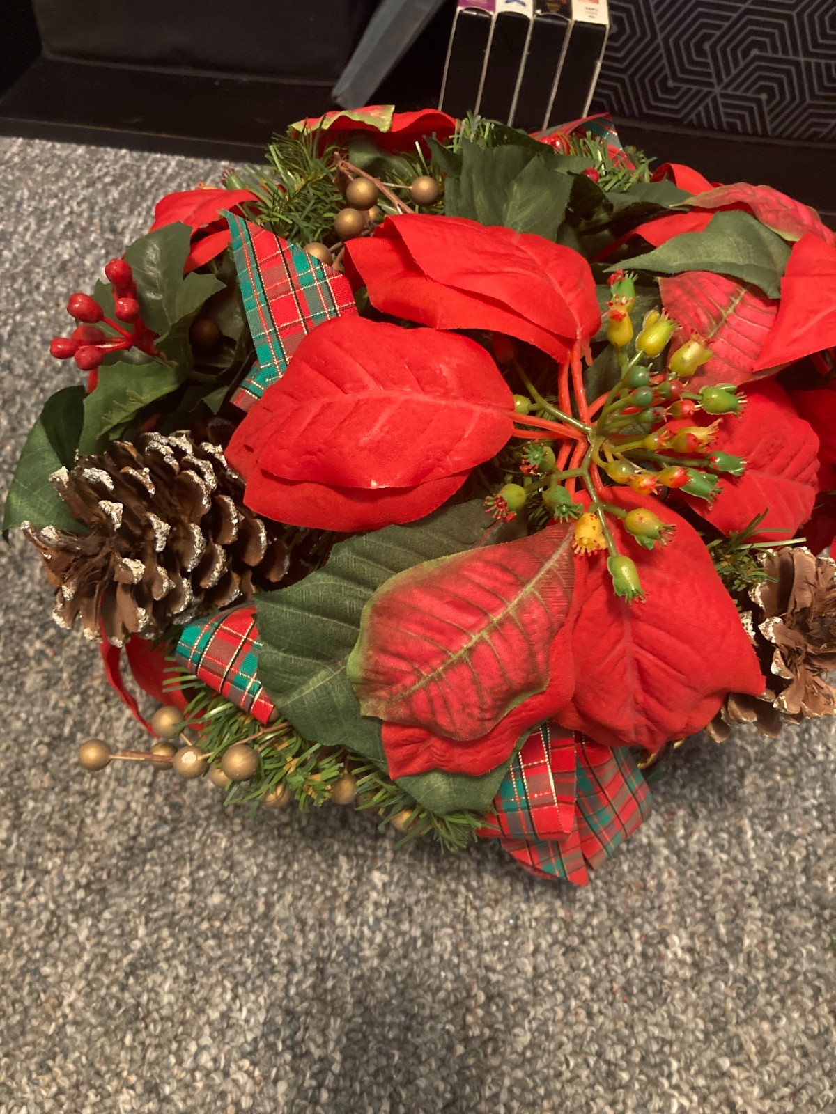 Poinsettia Flowers Artificial Christmas Bouquet Centerpiece