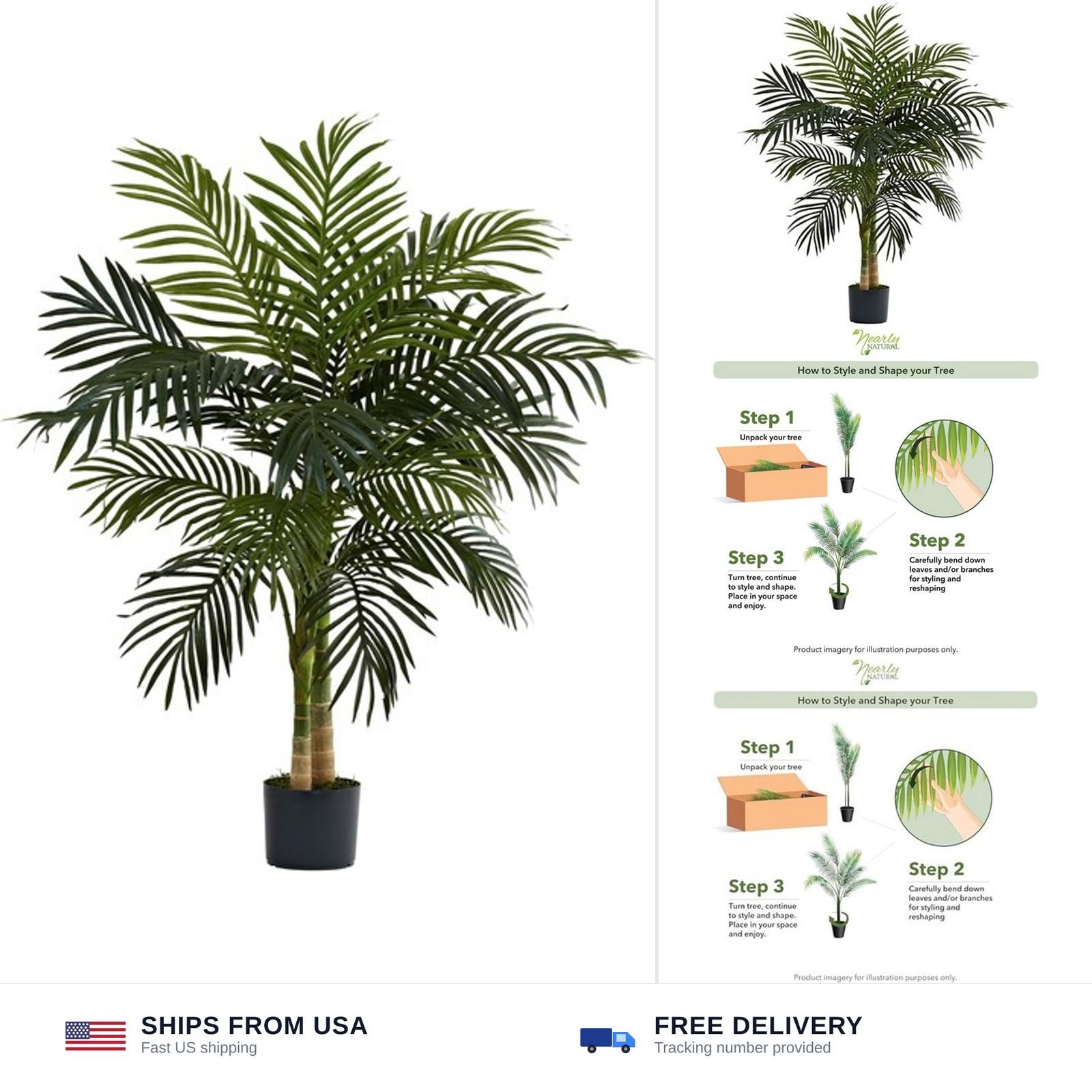 Nearly Natural 4ft Golden Cane Palm, Double Stalk Artificial Tree With Lush R…