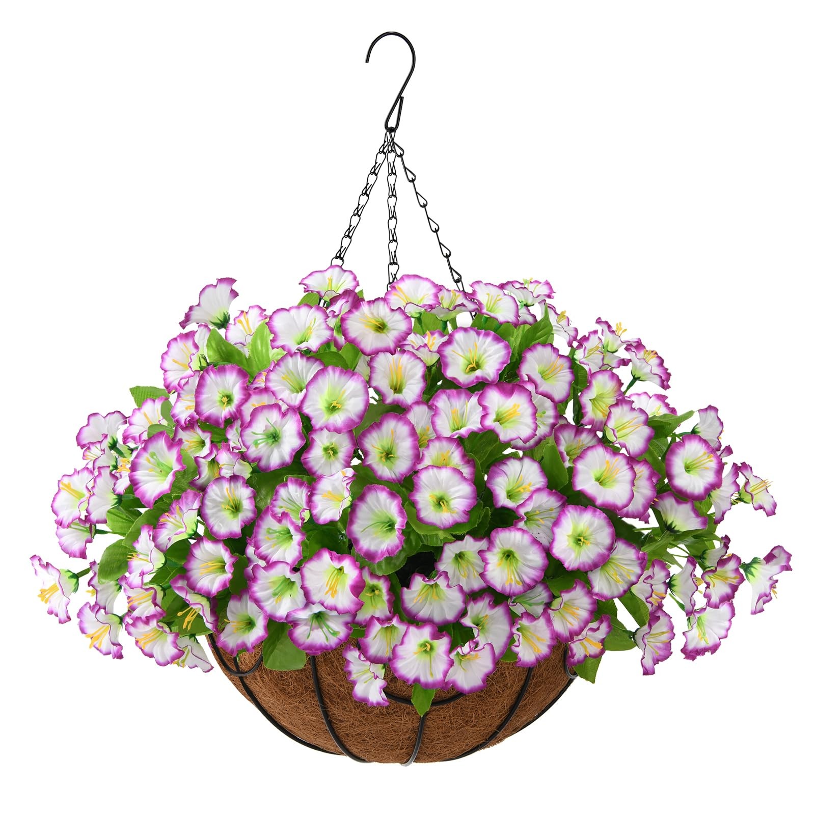 Artificial Hanging Flowers in Basket,12 inch Silk Flower Coconut Lining Hangi…