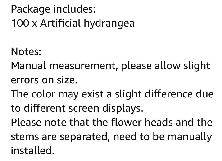 Tigeen 100 Pcs Hydrangea Artificial Flowers Bulk 7.48 Inch Hydrangeas #1037