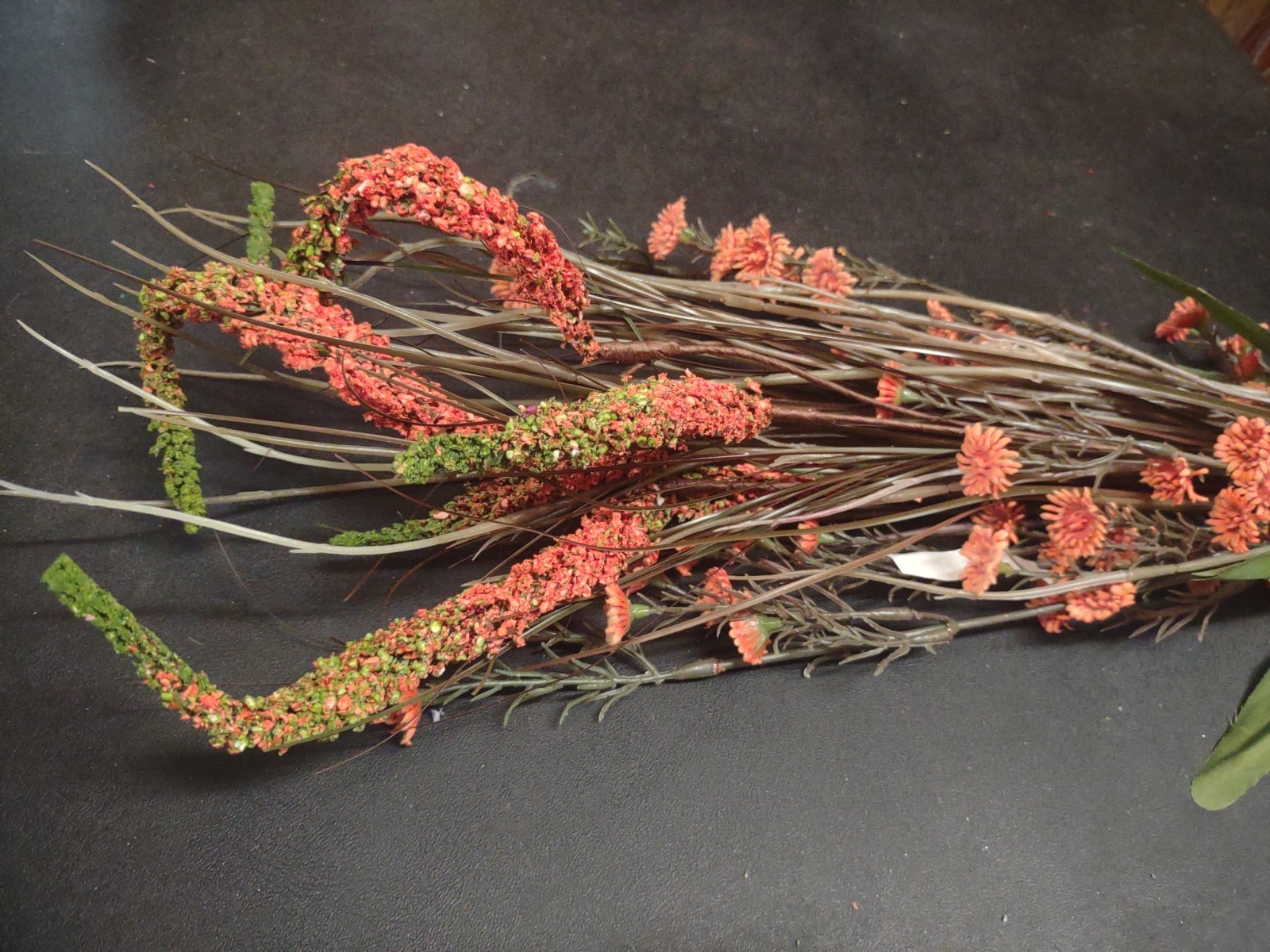 Vintage 22″ Plastic/Silk Bush, Swamp Lily Grass Plant Arrangement, Fall Orange