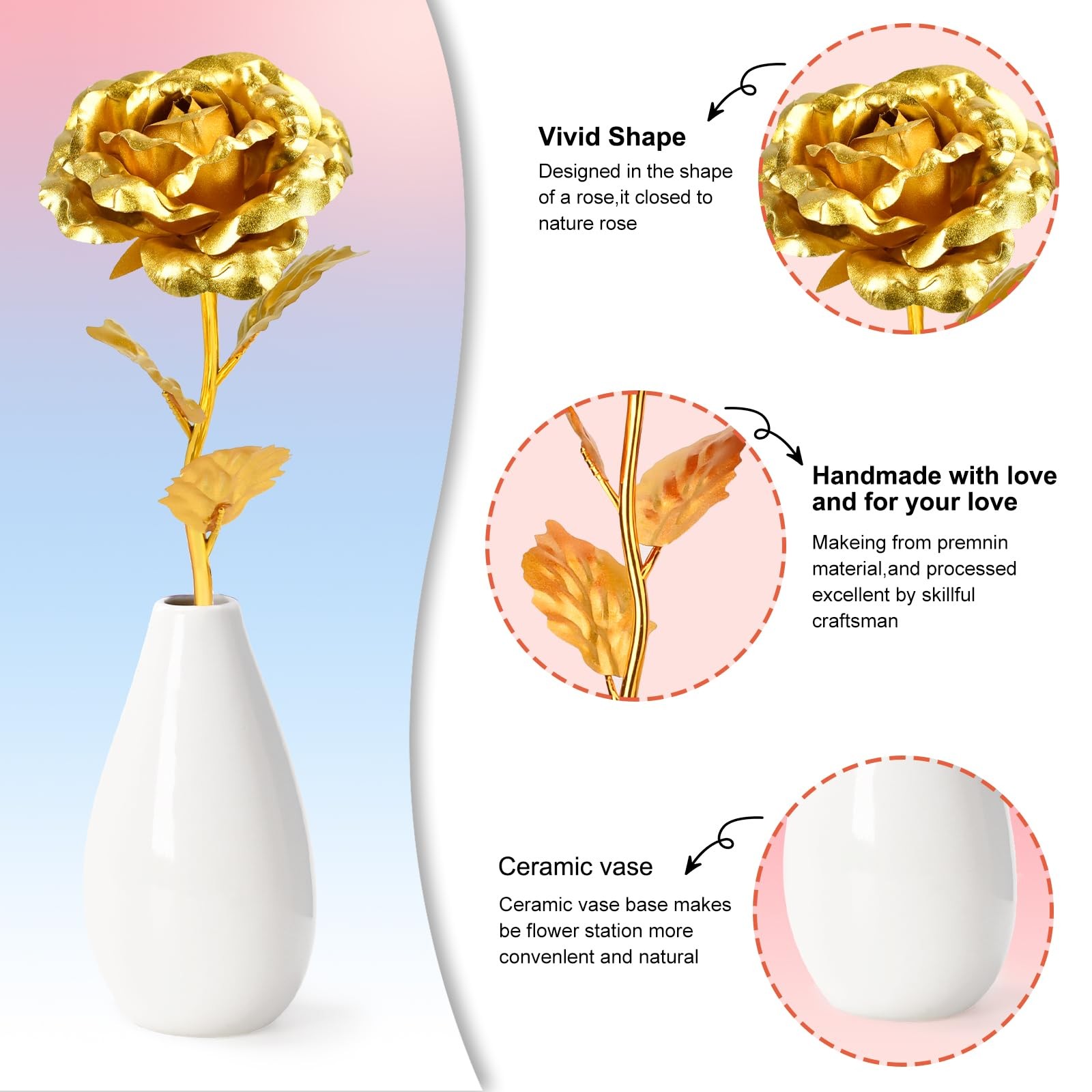 Gifts Mom Grandma Wife First Mothers Day Rose Flower With Vase Presents