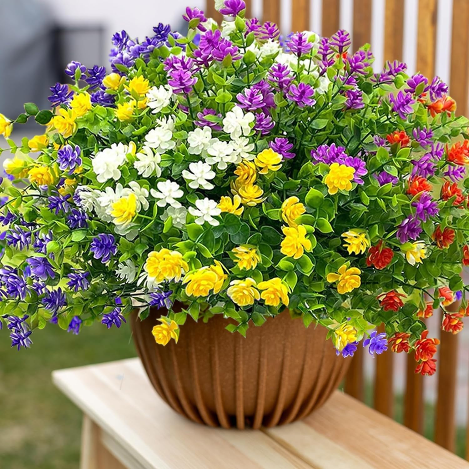 Colorful Artificial Flowers for Outdoors, 10 Bundles Realistic Spring Outdoor…