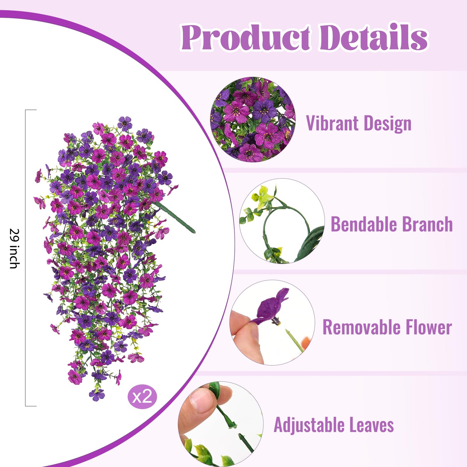 Ammyoo 2Pcs Fake Hanging Flowers for Outdoor Decoration Artificial Hanging Fl…