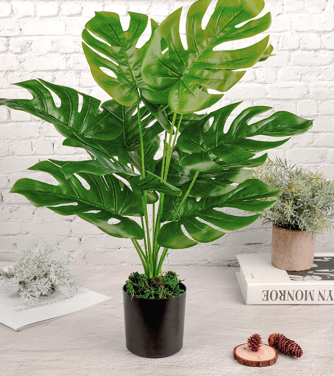 Toopify 19″ Artificial Monstera Plant, Fake Plants for Indoor Outdoor Decor
