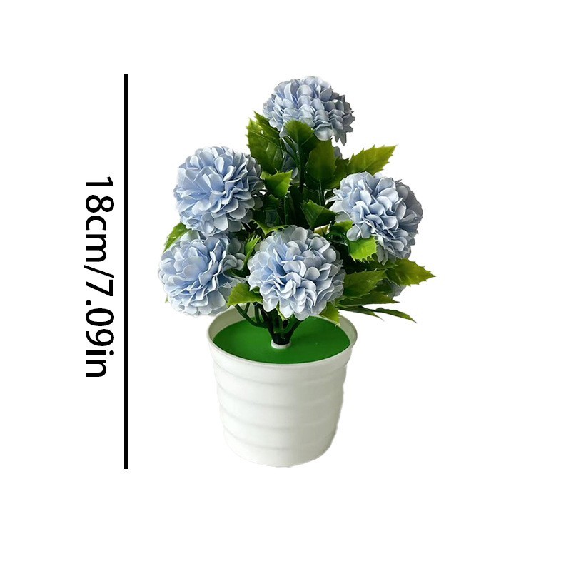 Realistic 8-Bloom Artificial Hydrangea in Compact White Pot for Desk or Shelf