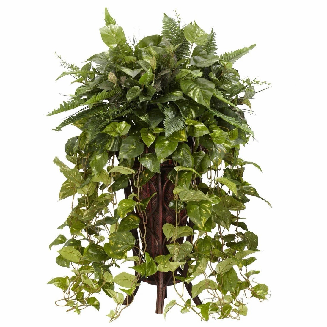 35” Artificial Ivy & Fern Houseplant Arrangement & Centerpiece on Stand, Green