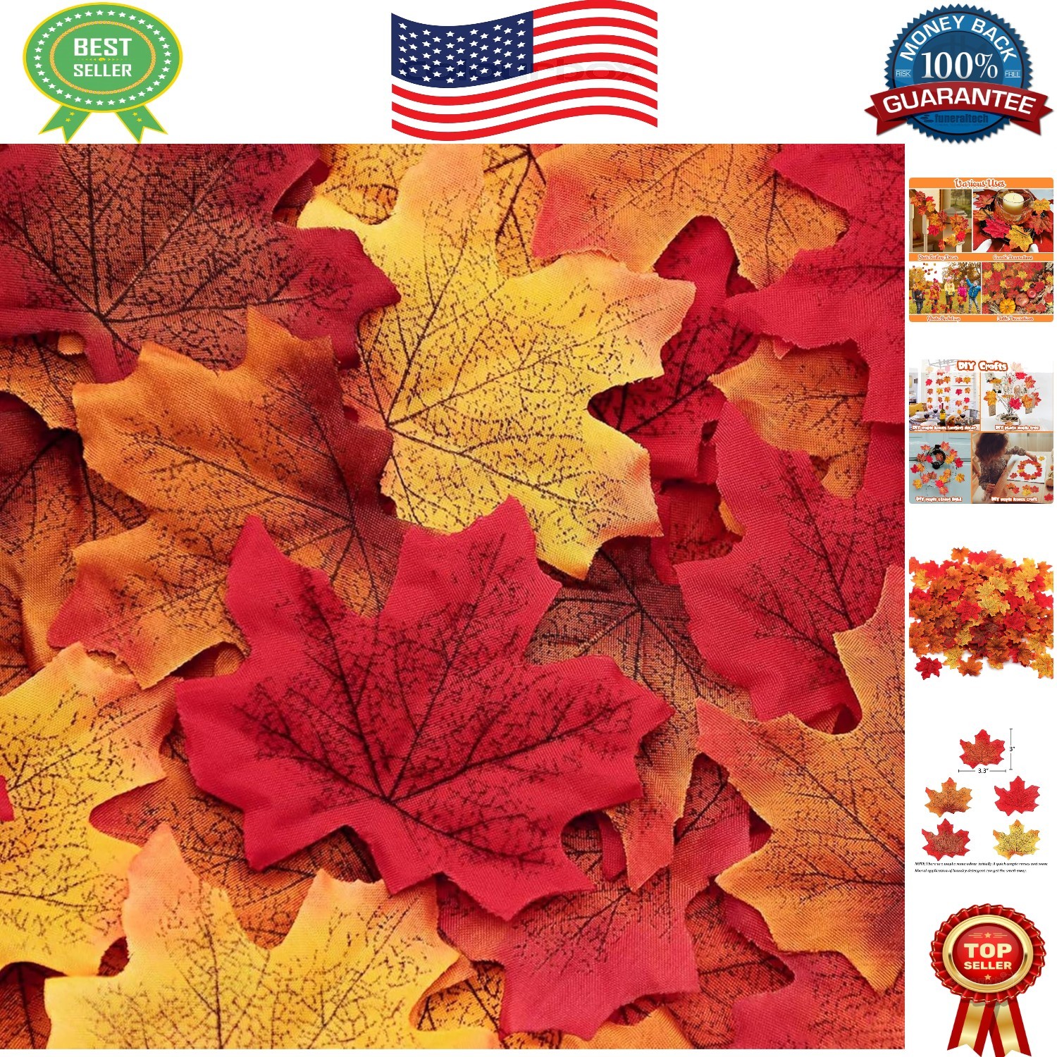 1100 Pcs Multicolored Fall Artificial Maple Leaves for Wedding & Thanksgiving