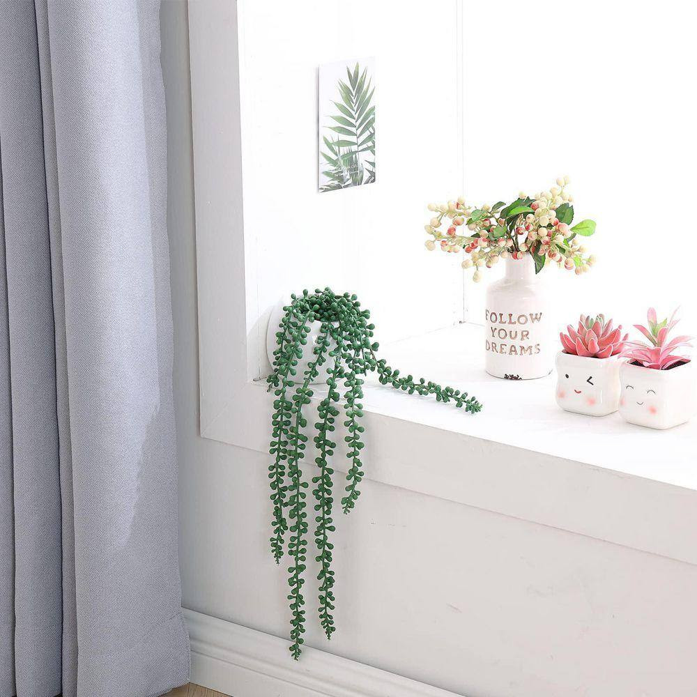 17.7 In. Green Fake Hanging Plants, Artificial Succulents Hanging Plants in Whit