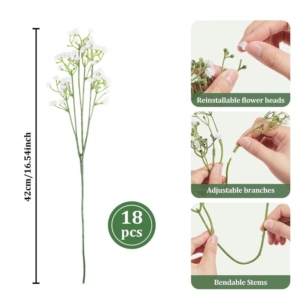 52PCS Baby Breath Artificial Flowers White Real Touch Gypsophila Bouquet Decor