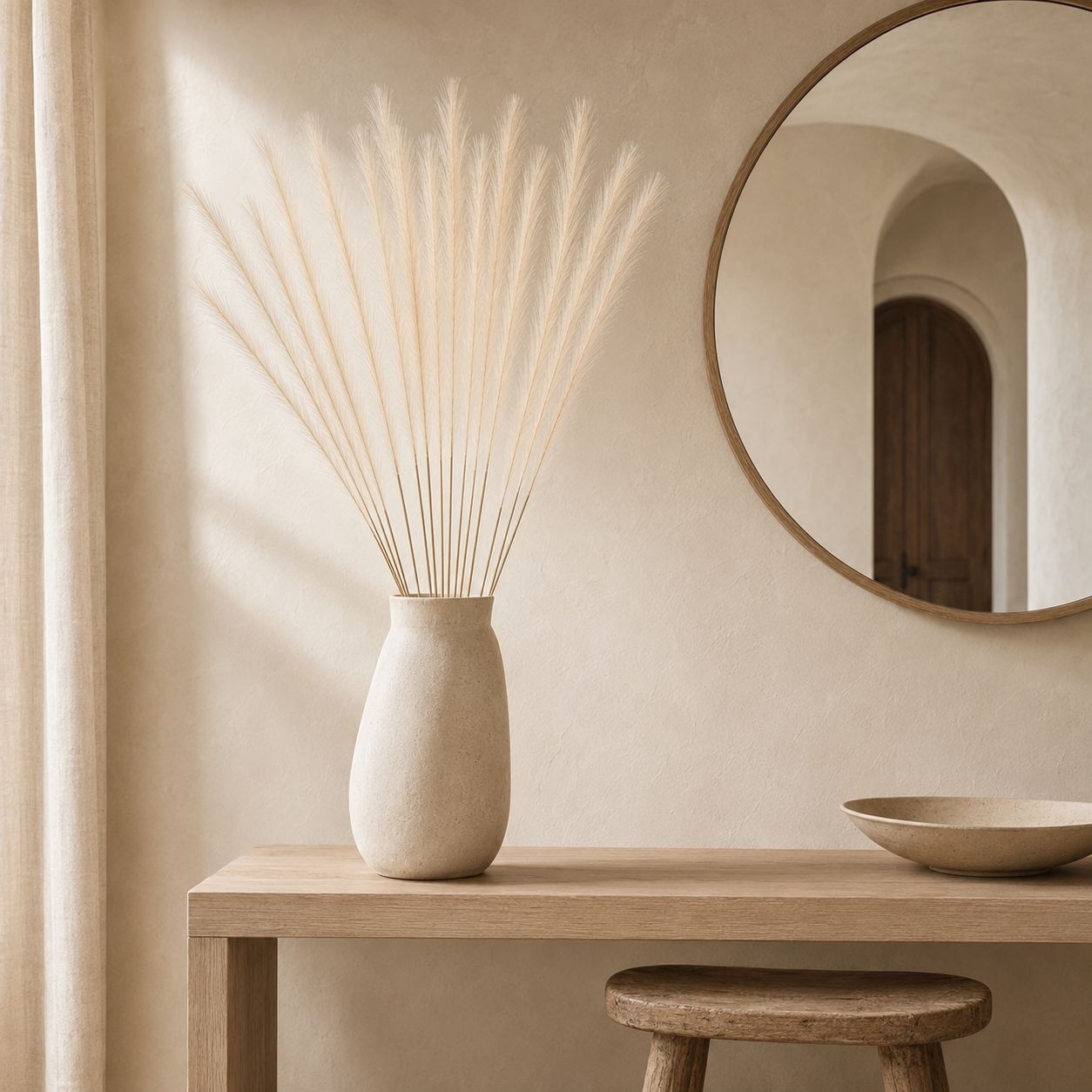 Ivory Artificial Pampas Grass Stems Set of 16, 31 Inch Faux Plumes for Tall Vase