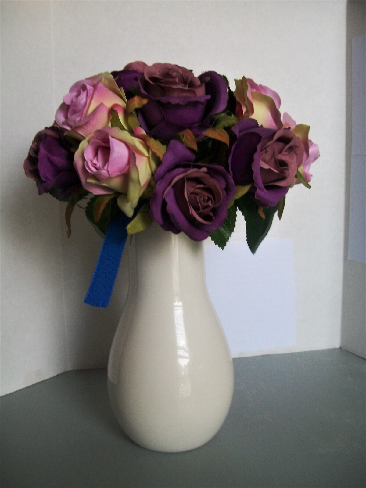 Ashland White Vase Artificial Assorted Color Roses and Greenery