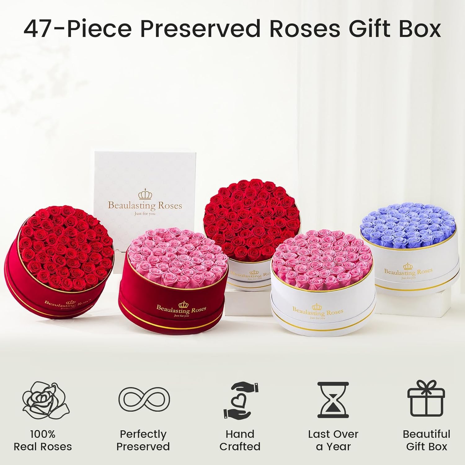 Preserved Roses 47 Piece Forever Flowers in a Box Mother’s Day Pink