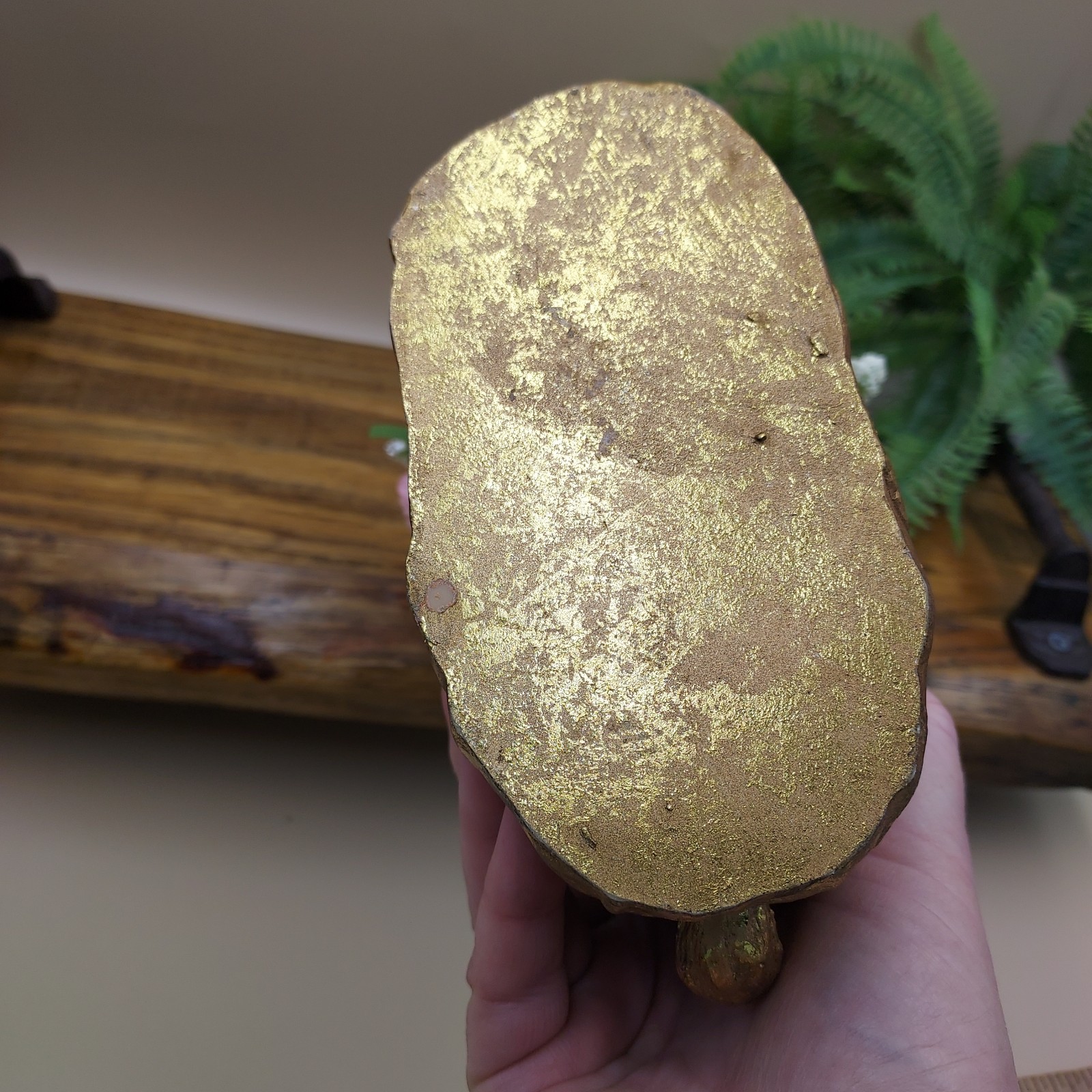 BUNNY & CABBAGE PLANTER Table Decor Gold Rabbit w Pink Mini Roses / Flowers