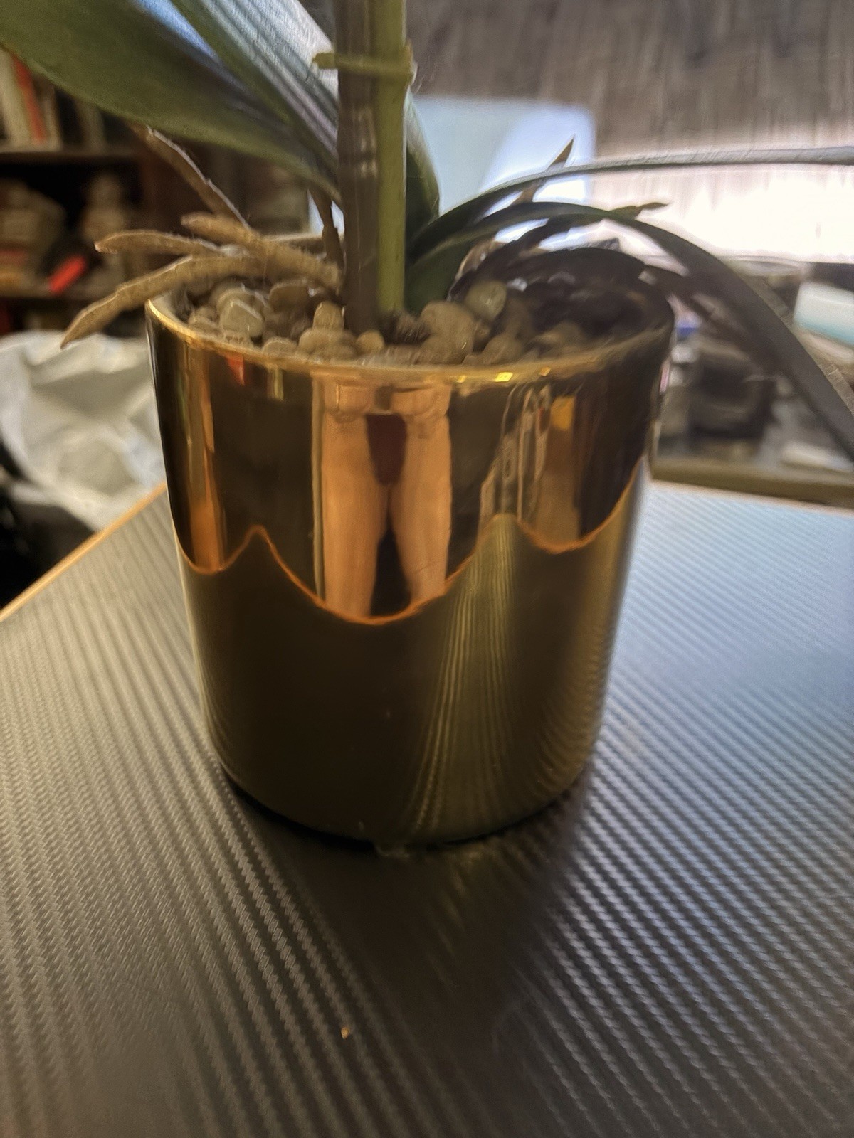 Artificial Orchid Flower Potted, 24″ White Orchid in Gold Pot Faux Plant