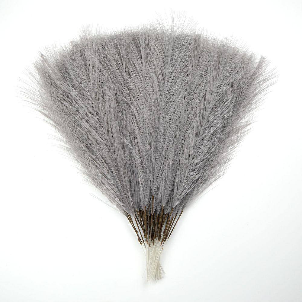 2 In. 56 Pieces Gray Artificial Plant Faux Pampas Grass Boho Fluffy Flower Vase
