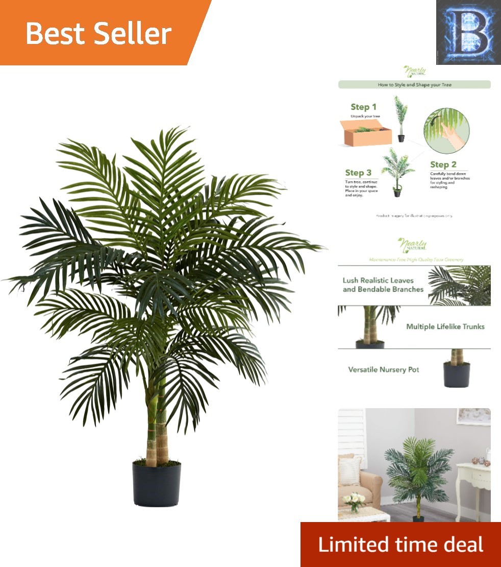 4ft Golden Cane Palm – Lush Artificial Tree for Effortless Indoor Elegance