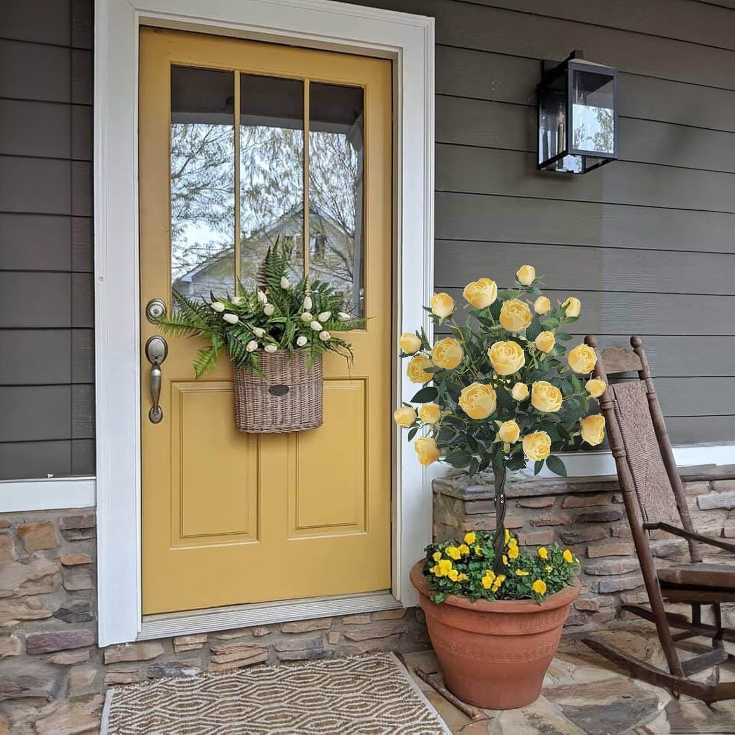 4FT Yellow Rose Tree Set of 2 – Blooming Artificial Flowers for Home & Garden