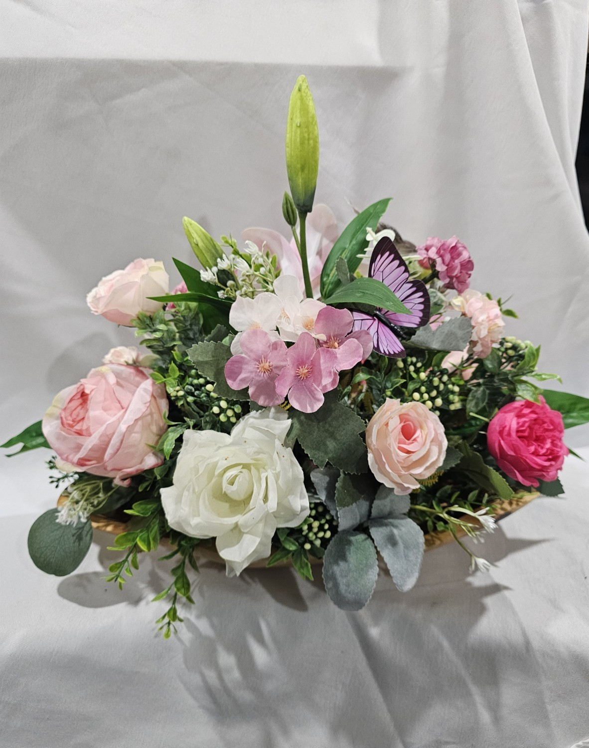 Artificial Pink & white Flower Arrangement – Centerpiece 17″ W 12″ tall