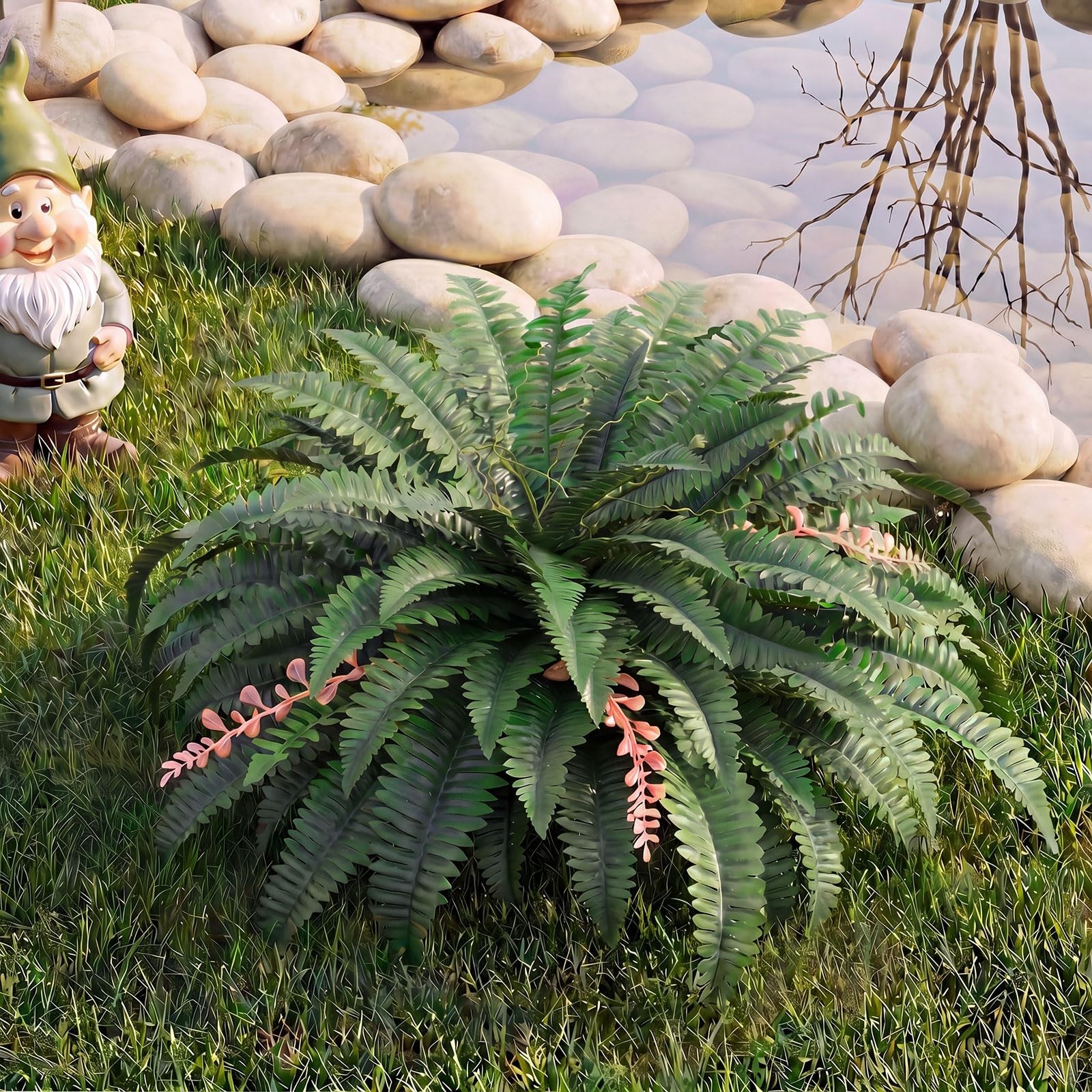 2PCS 48″/128Leaves Artificial Boston Fern Bush, Large Artificial Ferns for Ou…