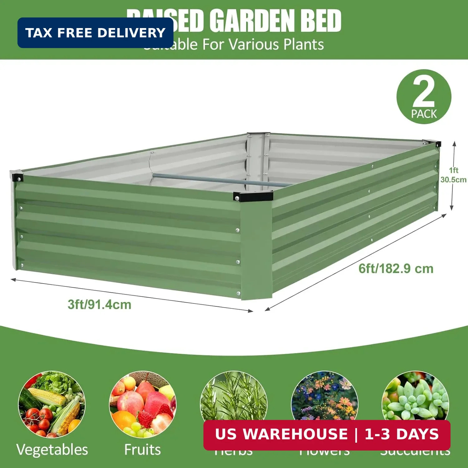 Galvanized Raised Garden Bed Outdoor | Metal Raised Garden Bed for Gardening 2Pa