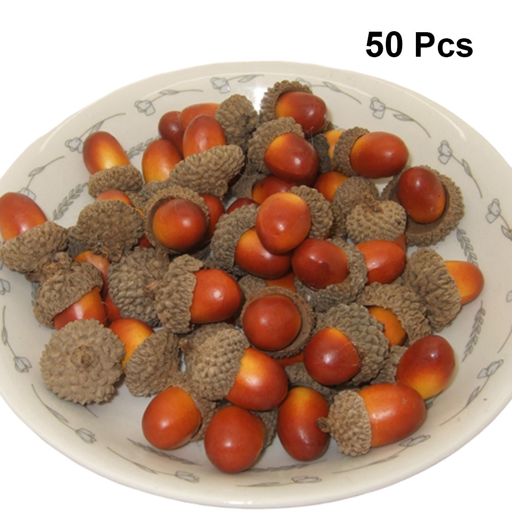 Realistic Fake Acorn Ornament Set of 50 for Home Decoration and Photo Props