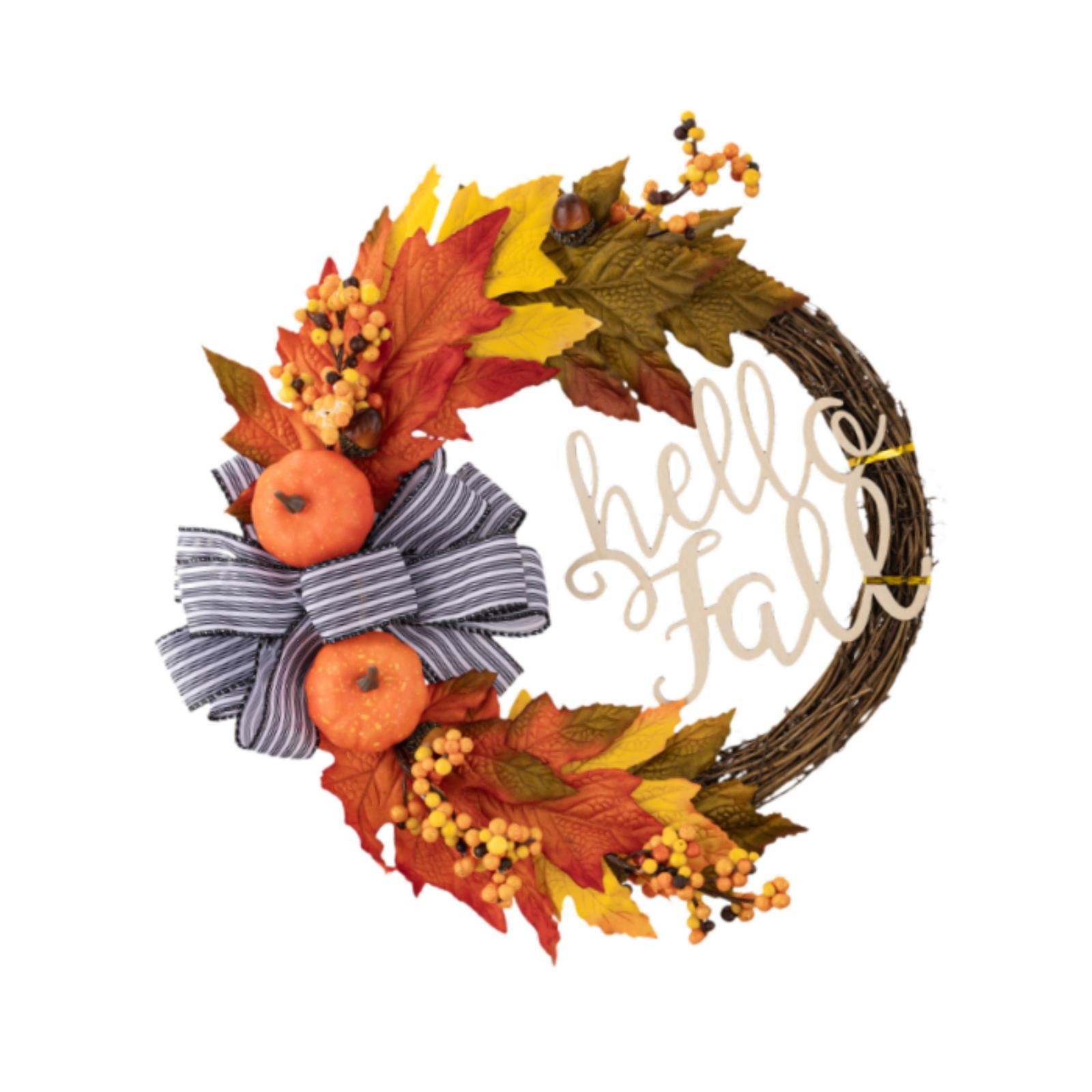 Artificial Pumpkin Wreath Harvest Farmhouse Porch Fall Wreath for Front Door