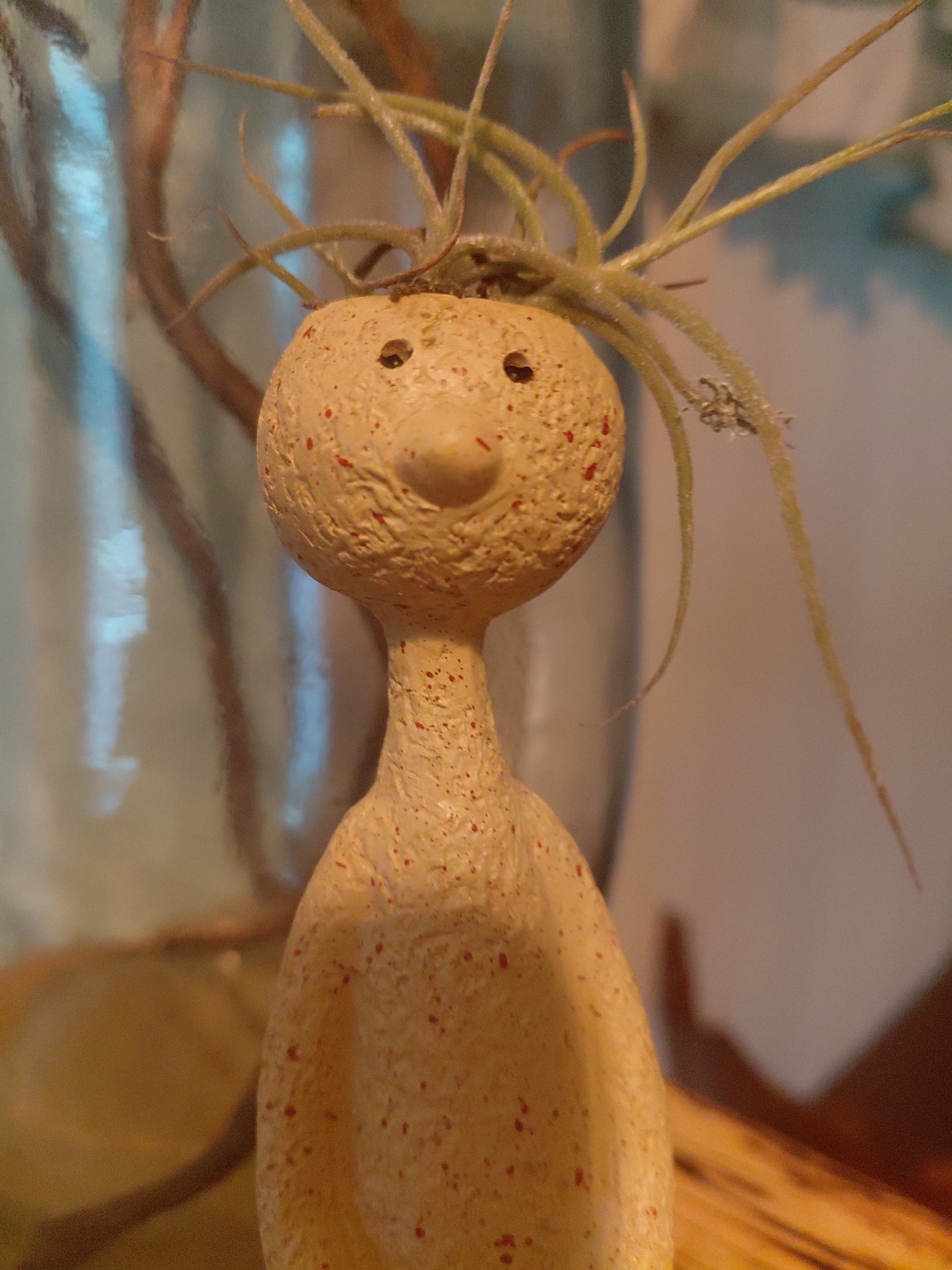 Anthropomorphic Air Plant Or Candle Holder Whimsical Speckled Resin Figure
