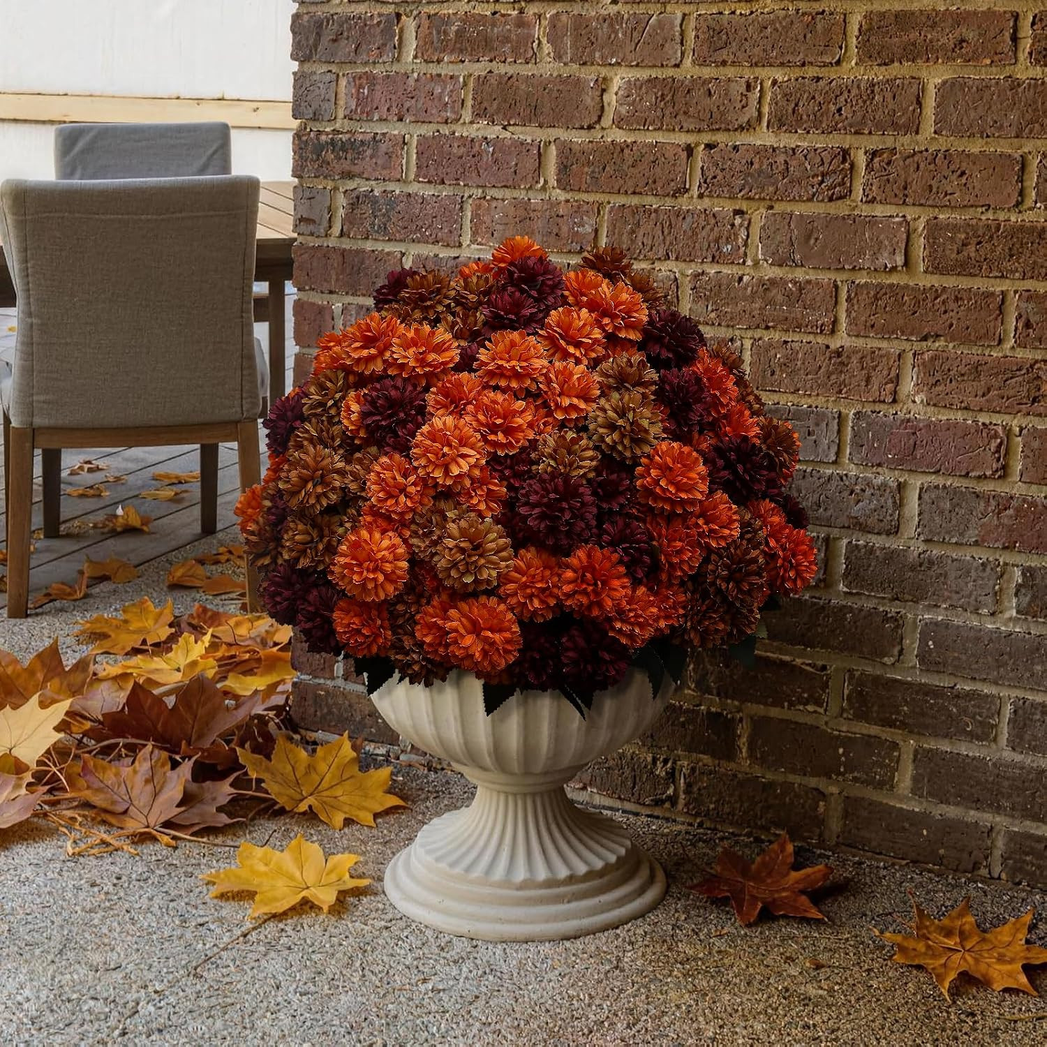 12 Bundles Artificial Fall Mums Outdoor Flowers, UV Resistant Faux Autumn Daisy