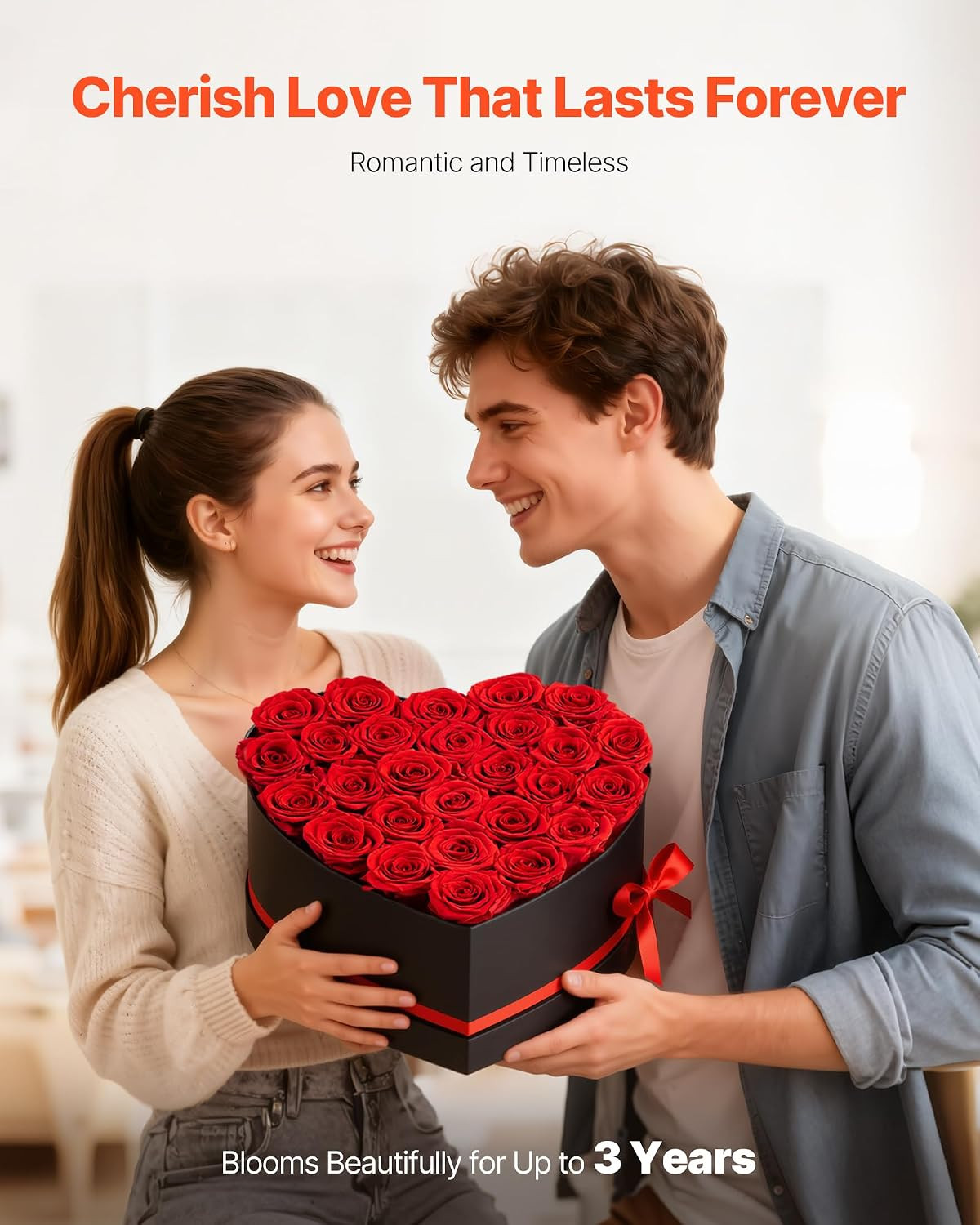 Forever Flowers, 27 Preserved Roses in a Heart Shape Box, Eternal Flowers Immort
