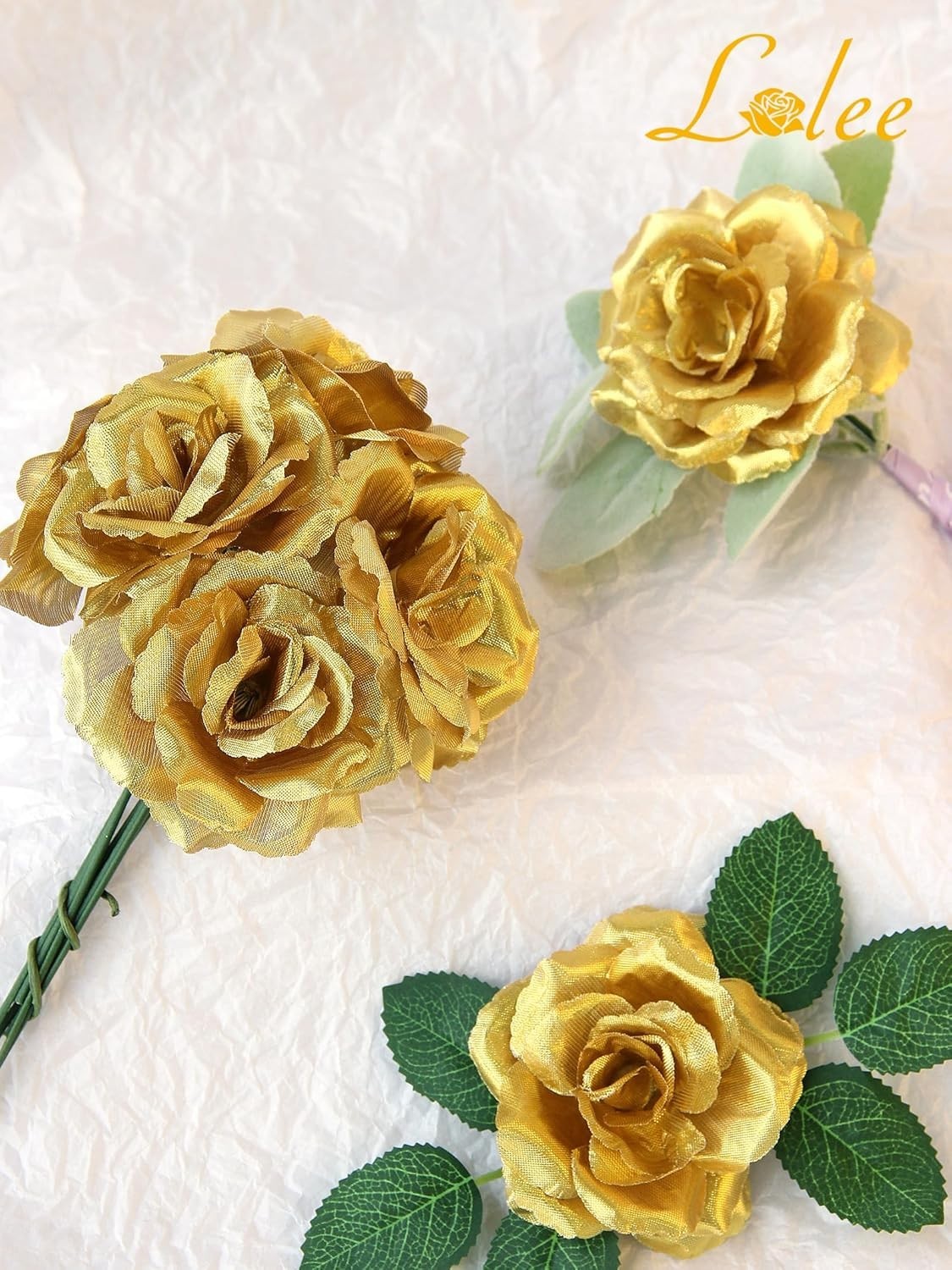 Rose Head Flowers with Stem – 108pcs Gold Rose Artificial Flowers Bulk – 3.1’…