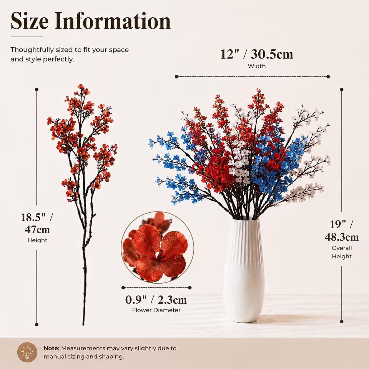 6 Bundles Patriotic Red White Blue Silk Baby’s Breath, 18.5″ Artificial Flowe…