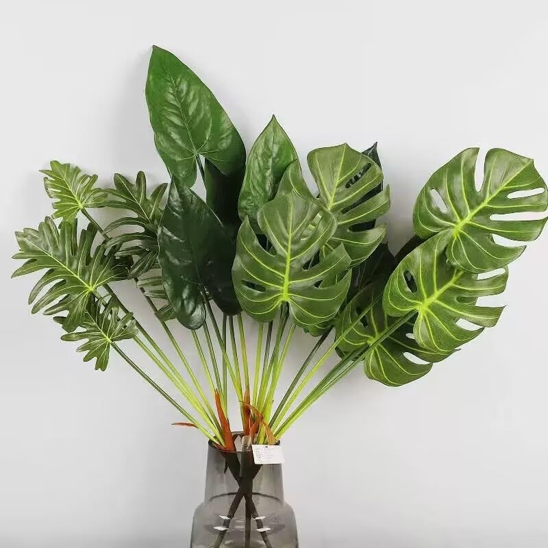 28 inch Artificial Palm Plants Leaves Faux Turtle Leaf with 7 Stems,Monstera …