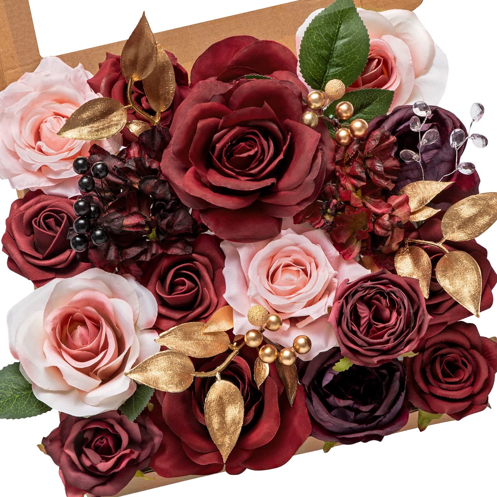 Burgundy, Pink Silk Fake Flowers, DIY Wedding, Deep Red, Cake, Bridal Bouquet
