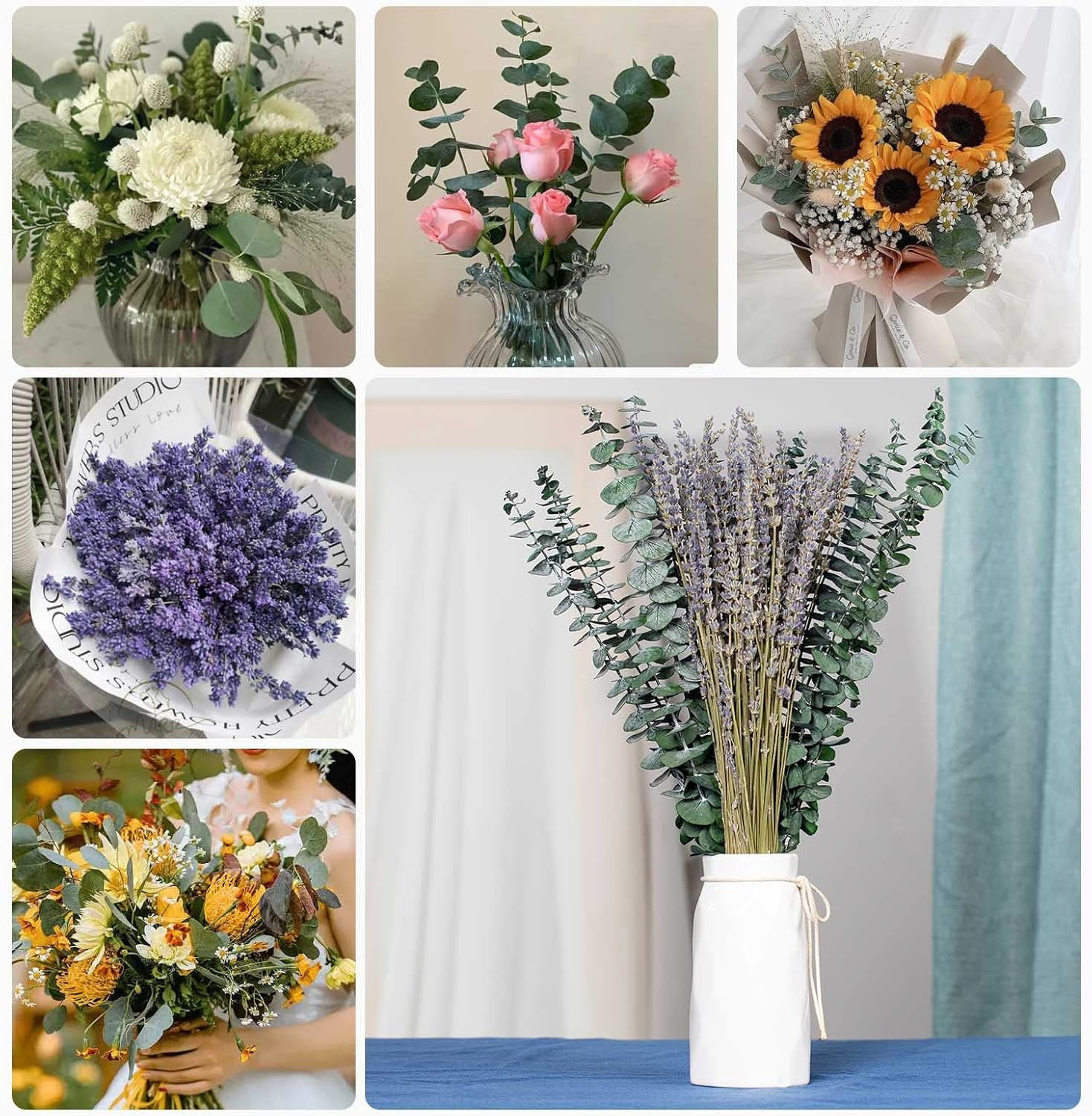 Mixed Dried Eucalyptus Stems with Lavender Flowers Bundle for Shower, 17” Natur