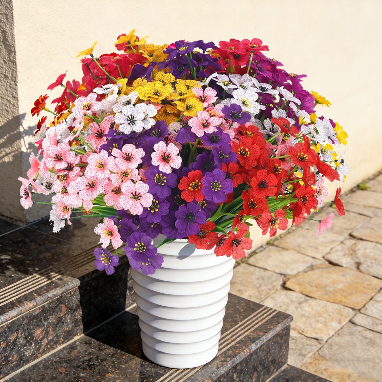 16 Bundles Artificial Flowers for Outdoors UV Resistant Faux Plastic Plants F…