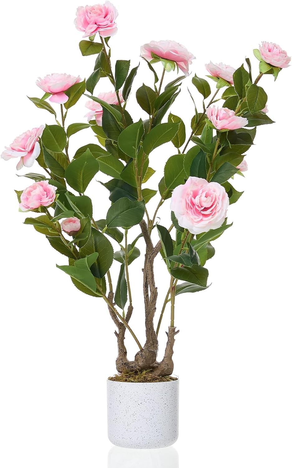 2.5FT Artificial Camellia Tree White Pot,Faux Pink Flower Plant for Home Decor