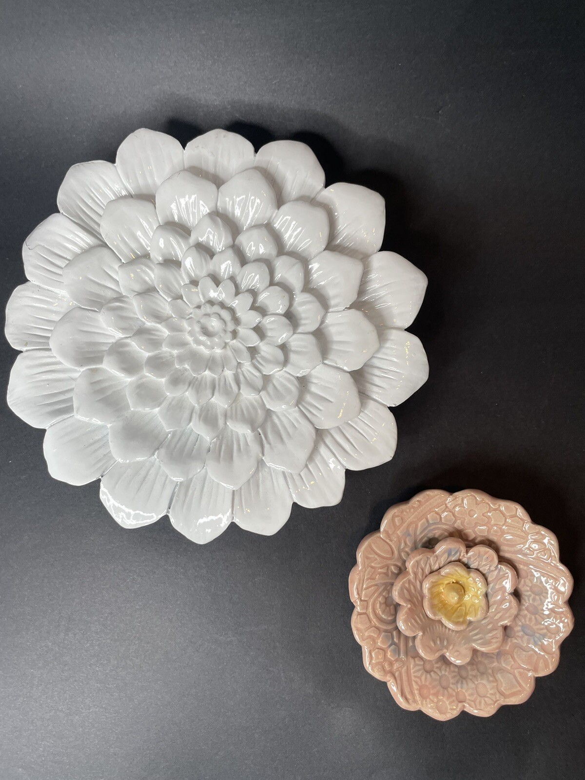 Ceramic Wall Art Flowers Rose 4.5” Peony Dusty Rose Pink Large White Mum 9”