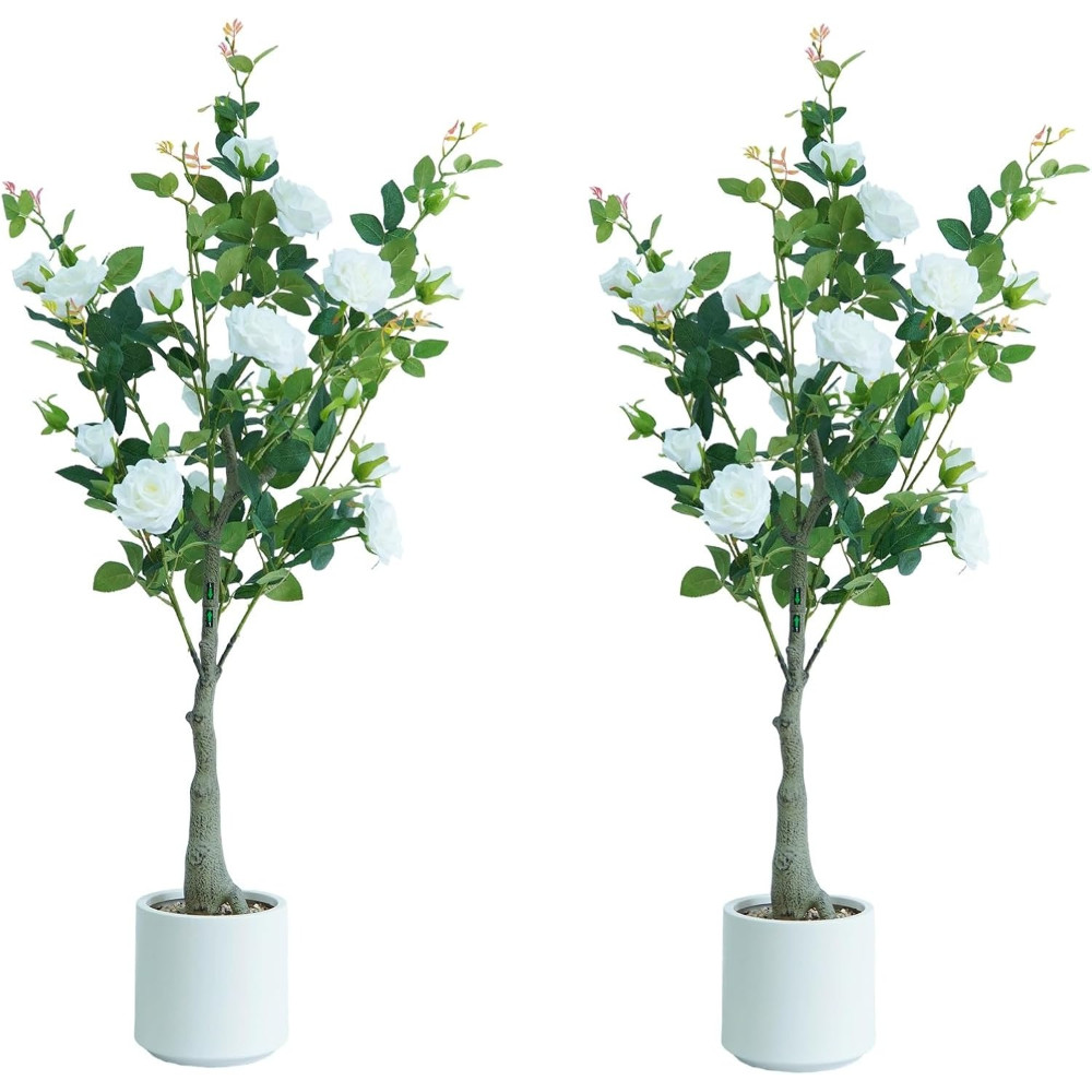 2-Pack 1.2m Artificial Rose Blossom Trees with Green Leaves for Indoor/Outdoor
