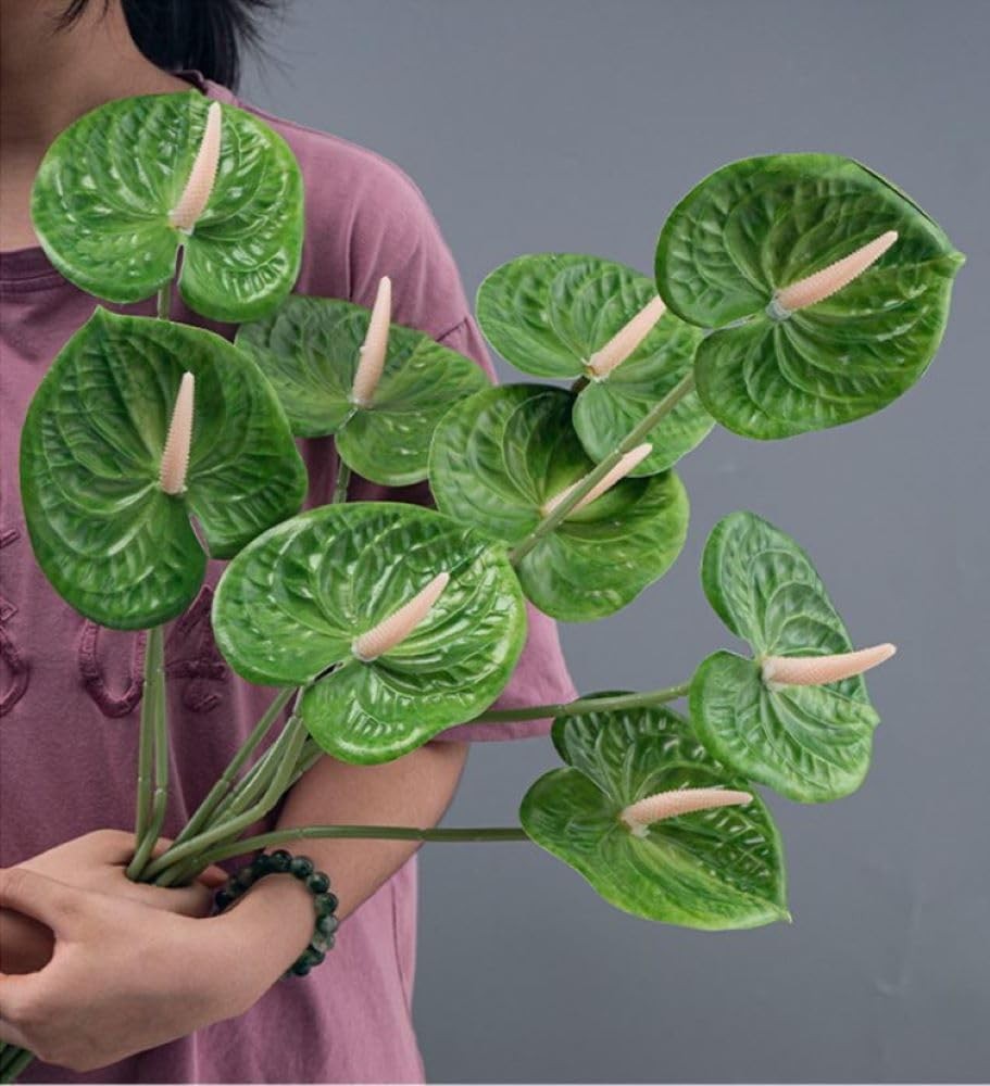 8 PCS 23-5/8 Inch Artificial Anthurium Flowers Green Real Touch Fake Floral