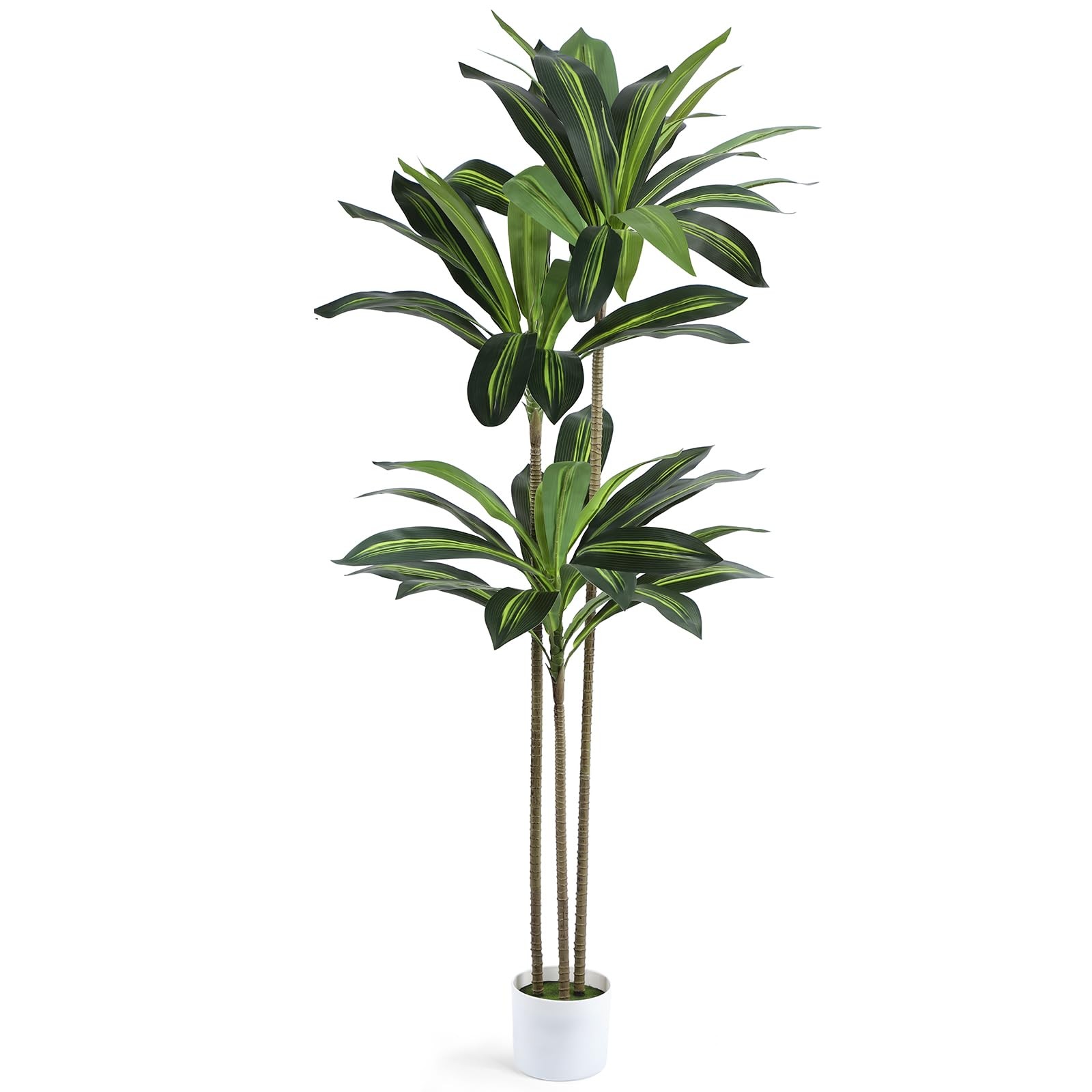 Artificial Dracaena Tree 5FT Fake Plant with White Small Planter Faux Silk Ta…