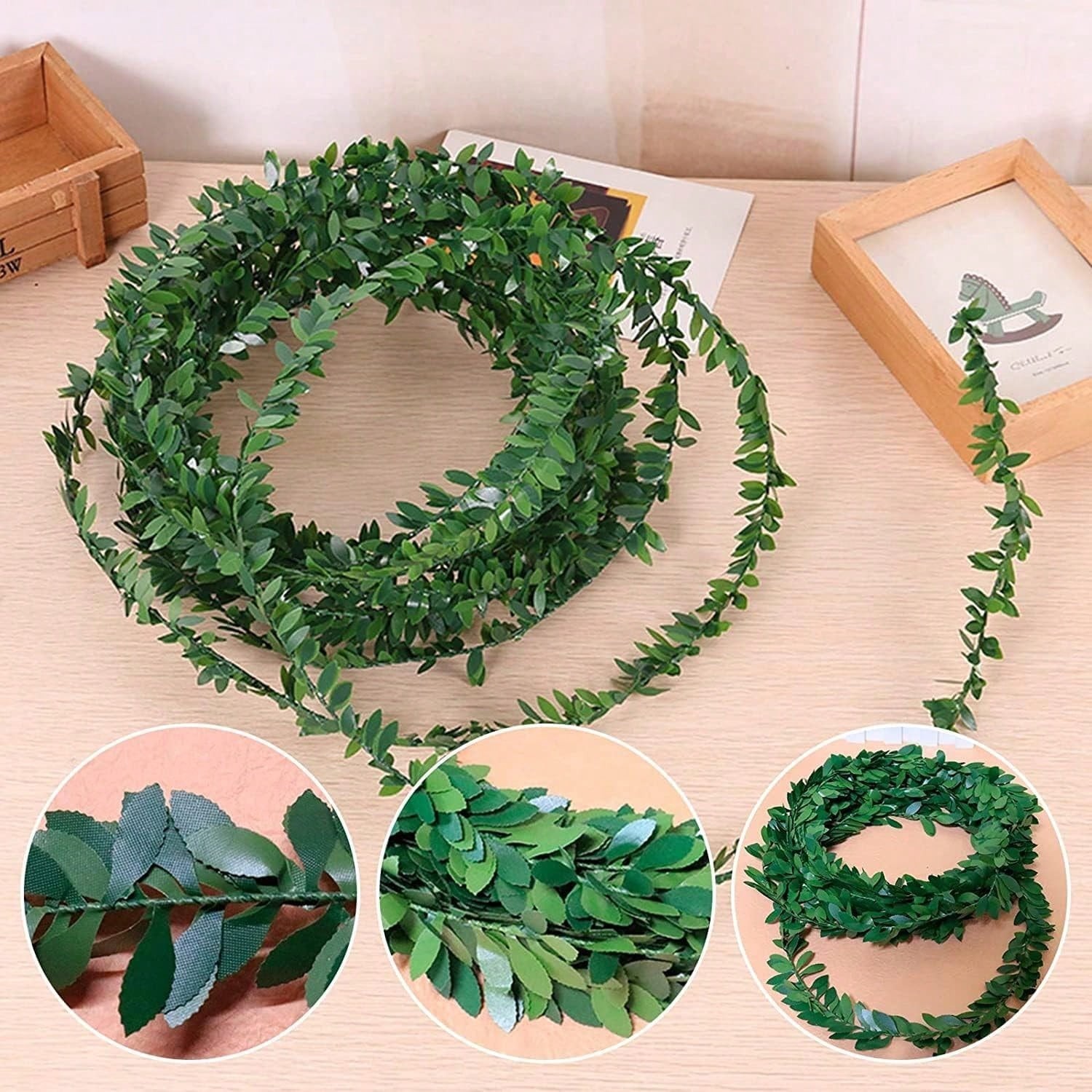 NEW 3 Pcs 24.6Ft Iron Wire Leaf Garland, Green Willow Rattan for Wedding Mantel