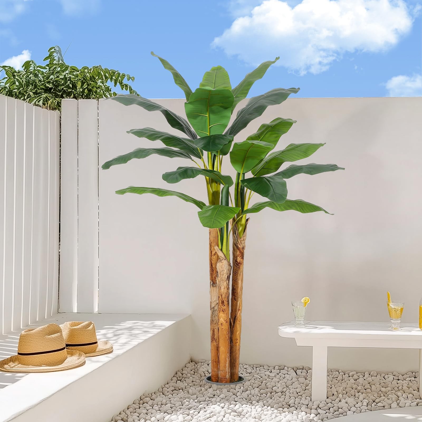 5FT Artificial Banana Tree with Grey Planter – 11 Faux Leaves for Home Office